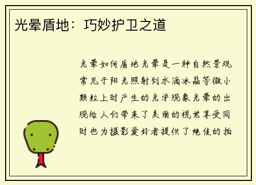 光晕盾地:巧妙护卫之道